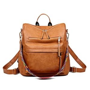 Retro  Camel Pu Leather Backpack